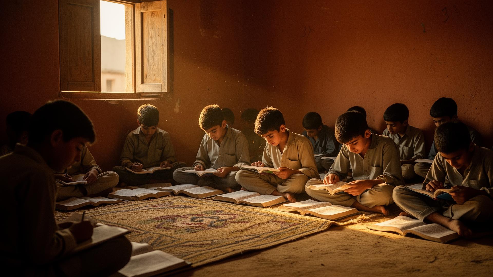 Boys studying in a Pakistani rural classroom